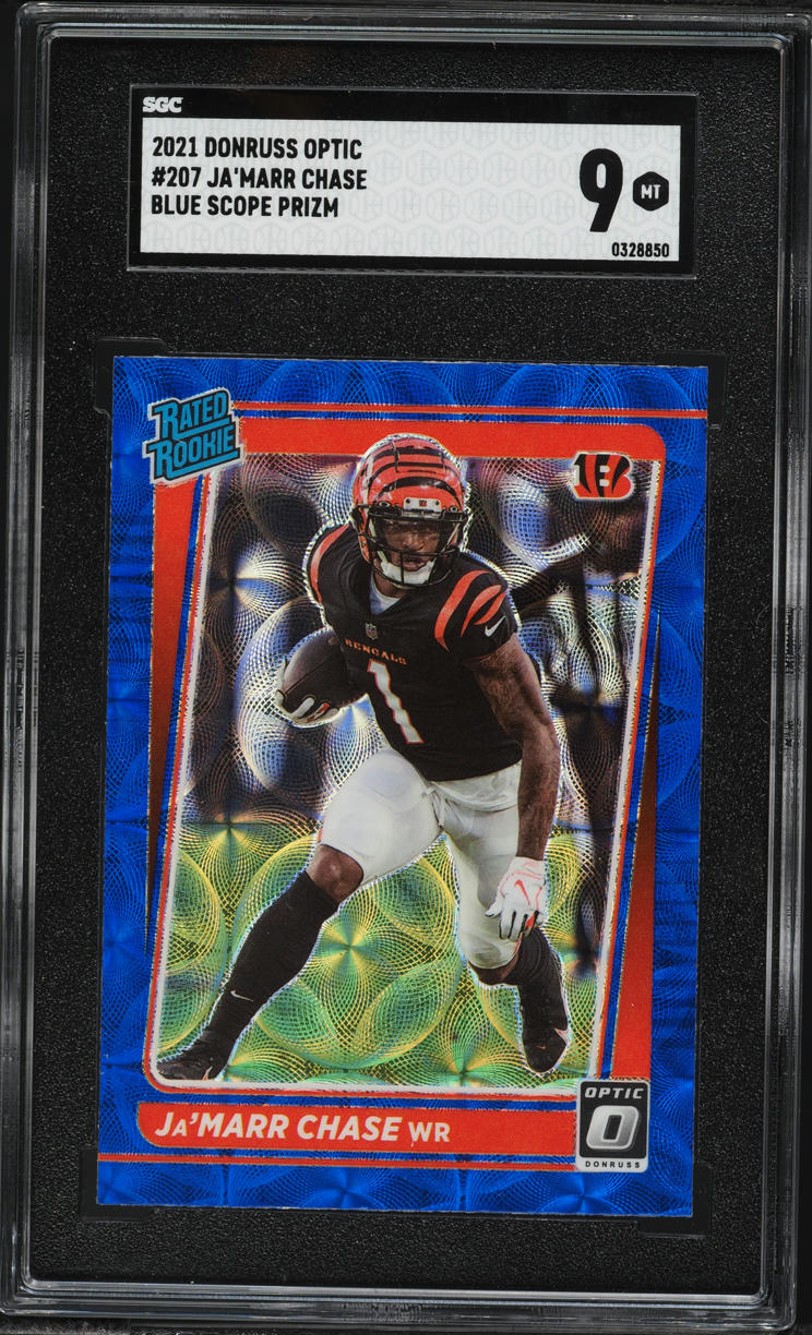 2021 Donruss Optic Blue Scope Prizm Ja'Marr Chase ROOKIE #207 SGC 9 MINT