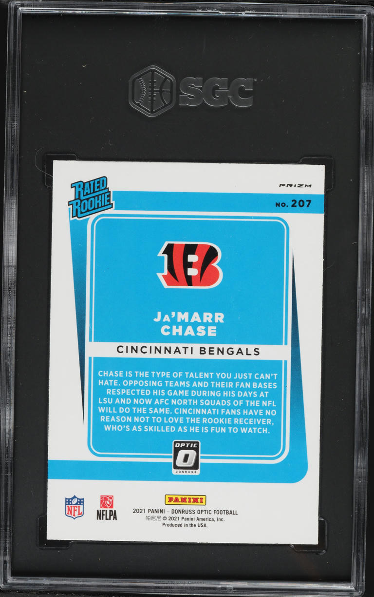 2021 Donruss Optic Blue Scope Prizm Ja'Marr Chase ROOKIE #207 SGC 9 MINT