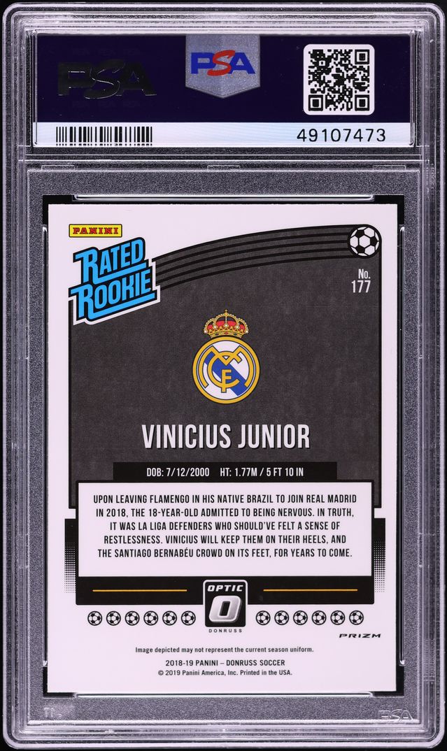 2018 Donruss Optic Holo Vinicius Junior ROOKIE #177 PSA 9 MINT