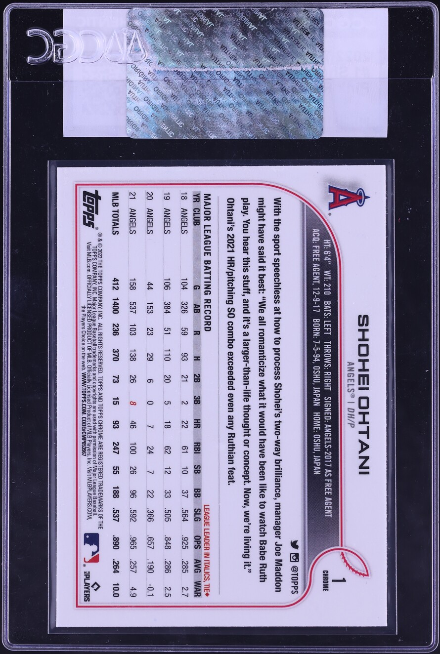 2022 Topps Chrome Pink Refractor Shohei Ohtani #1 CGC AUTH