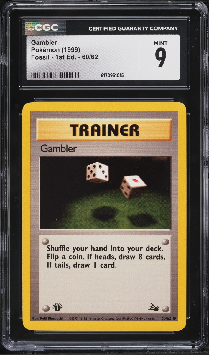 1999 Pokemon Fossil 1st Edition Gambler #60 CGC 9 MINT