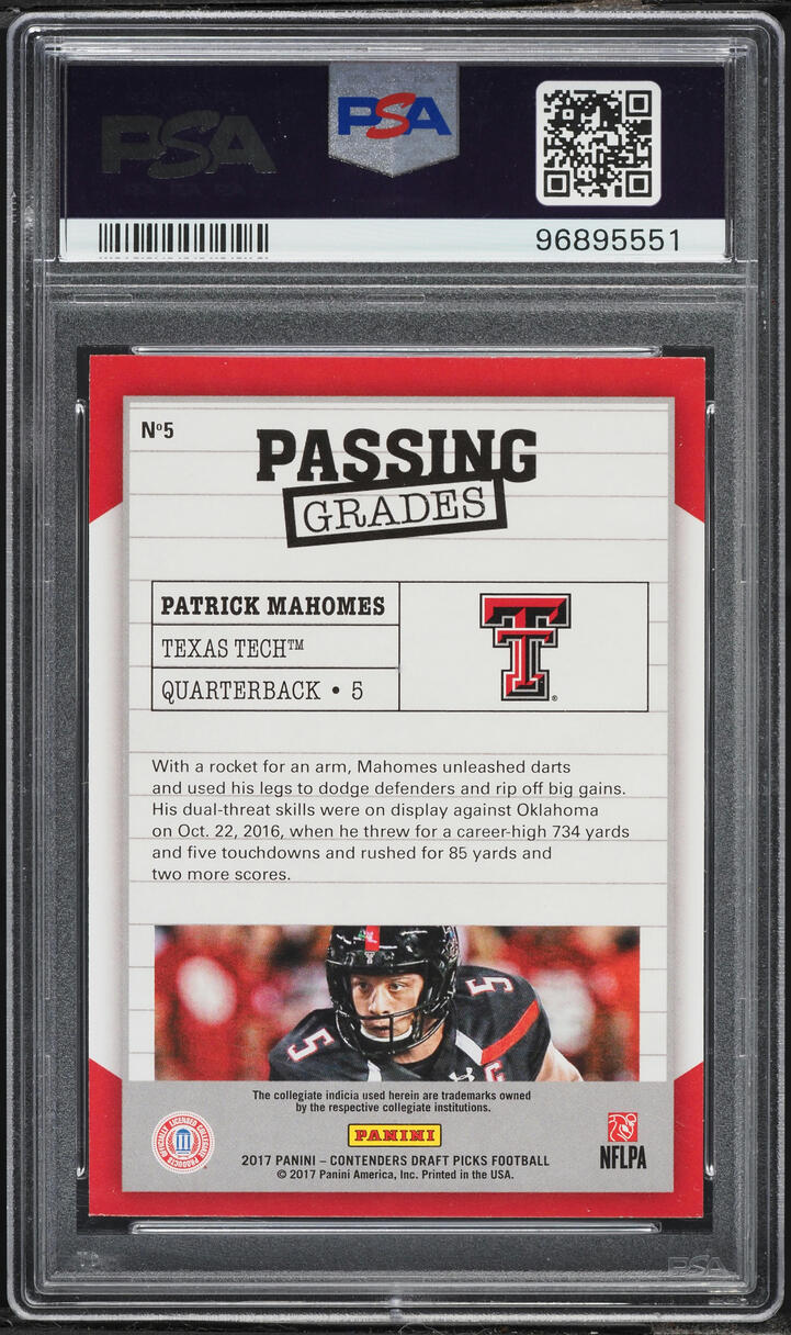 2017 Panini Contenders Draft Passing Grades Patrick Mahomes II ROOKIE #5 PSA 9 MINT