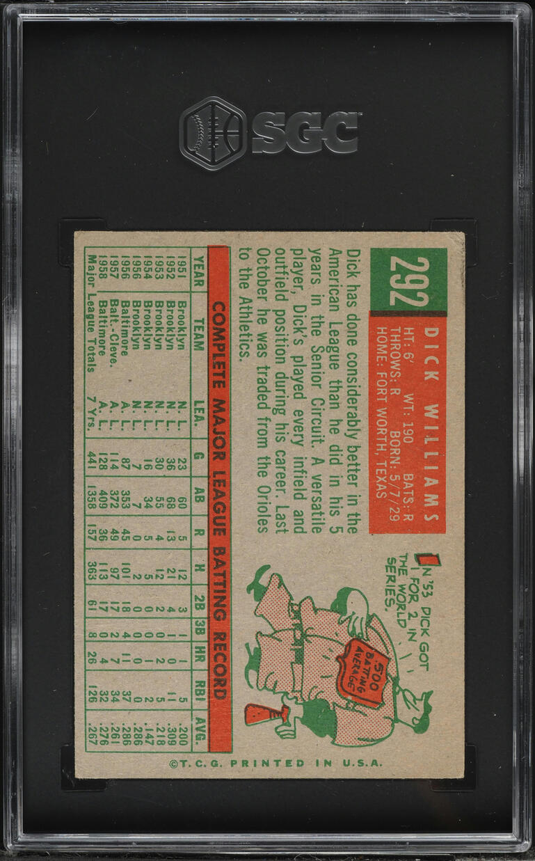 1959 Topps Dick Williams #292 SGC 2.5 GD+