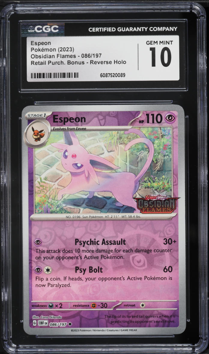 2023 Pokemon Scarlet & Violet Obsidian Flames Retail Reverse Holo Espeon #86 CGC 10 GEM MINT