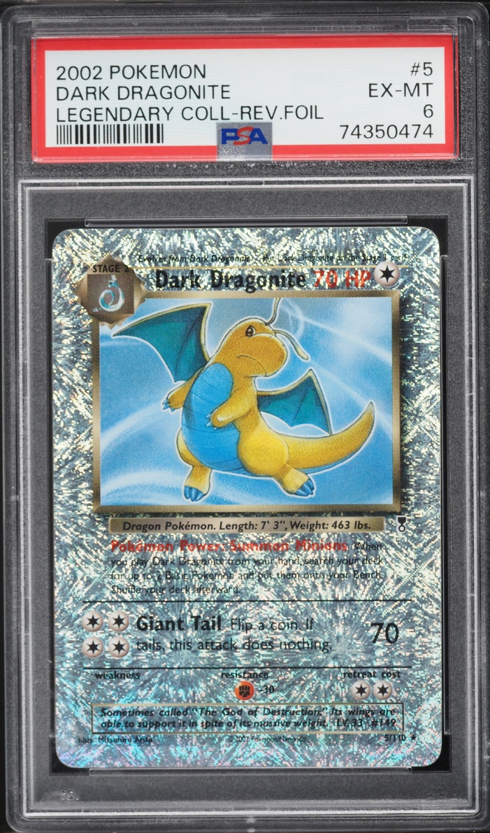 2002 Pokemon Legendary Collection Reverse Holo Dark Dragonite #5 PSA 6 EXMT