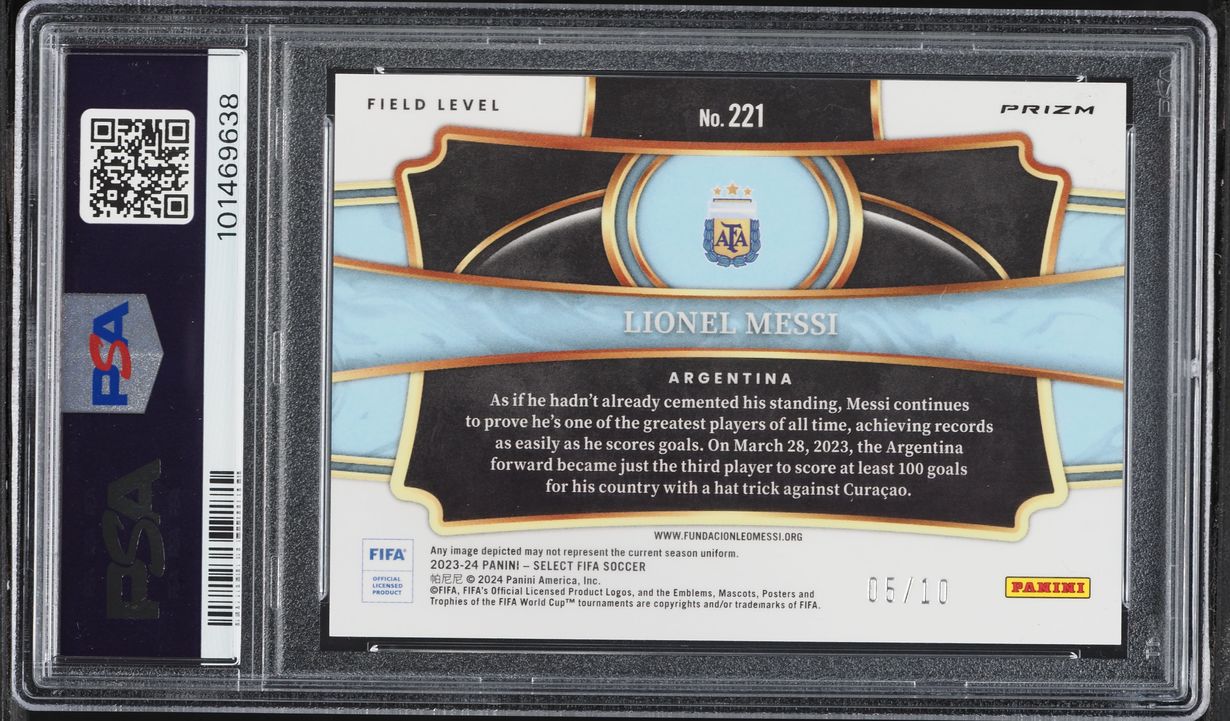 2023 Select FIFA Field Level Gold Prizm Lionel Messi /10 #221 PSA 10 GEM MINT