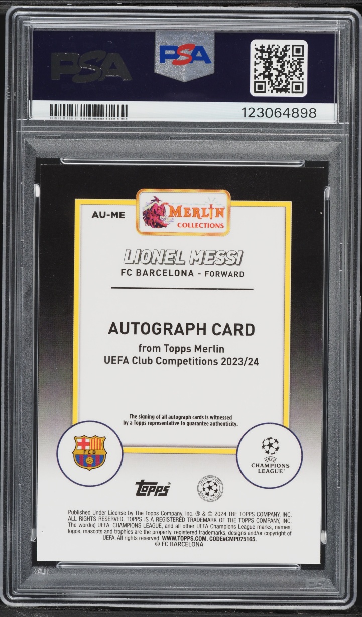 2023 Topps Merlin UEFA Gold Vintage Refractor Lionel Messi AUTO 3/3 #AUME PSA 9 MINT
