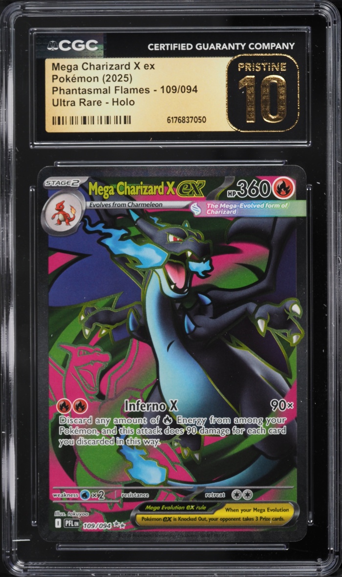 2025 Pokemon Mega Evolution Phantasmal Flames Full Art Mega Charizard X Ex #109 CGC 10 PRISTINE