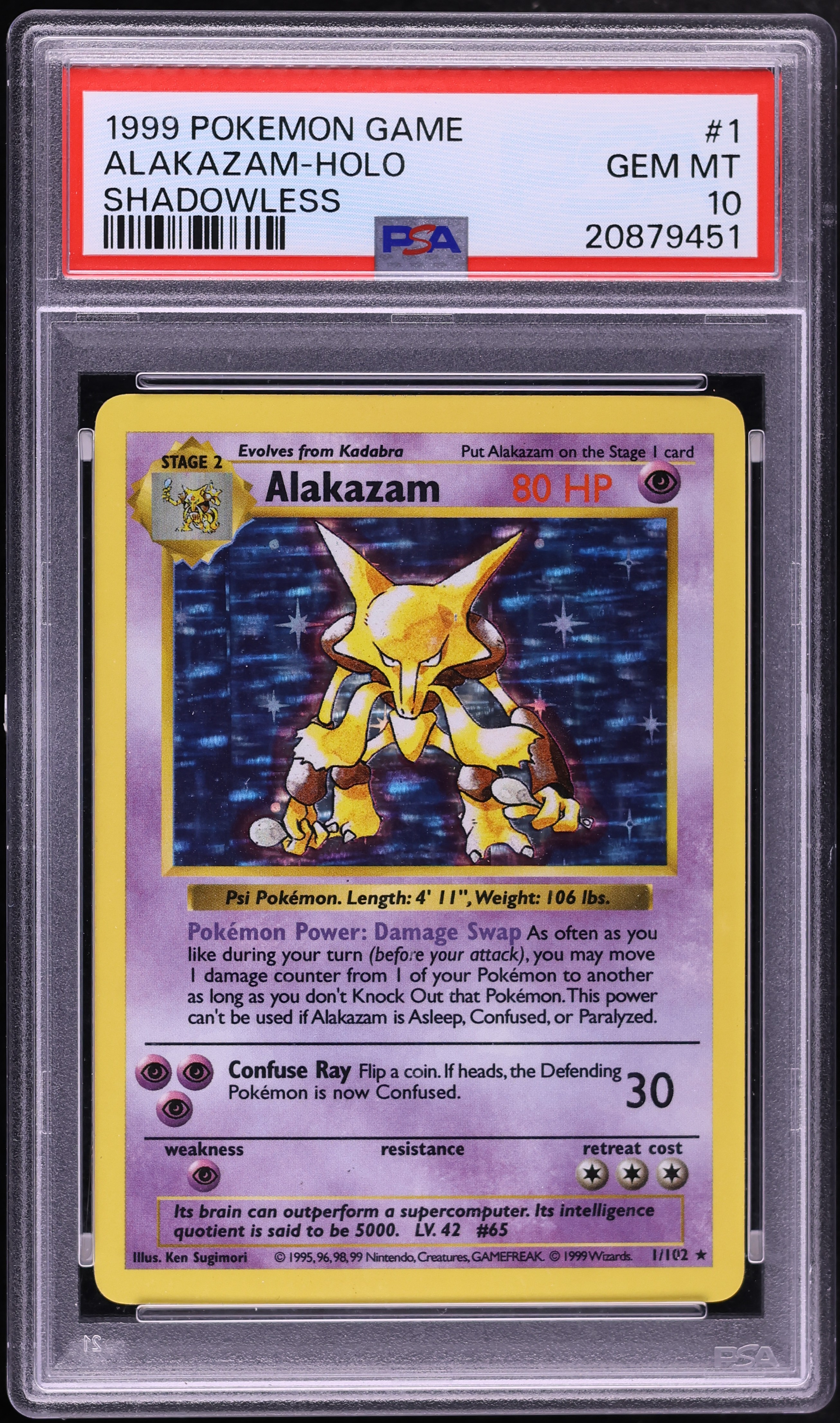 1999 Pokemon Base Set Shadowless Holo Alakazam #1 PSA 10 GEM MINT