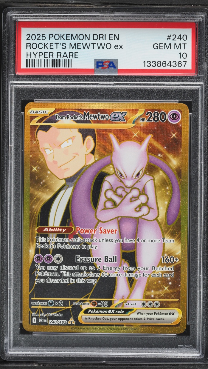 2025 Pokemon Scarlet & Violet Destined Rivals Gold Rare Team Rocket's Mewtwo ex #240 PSA 10 GEM