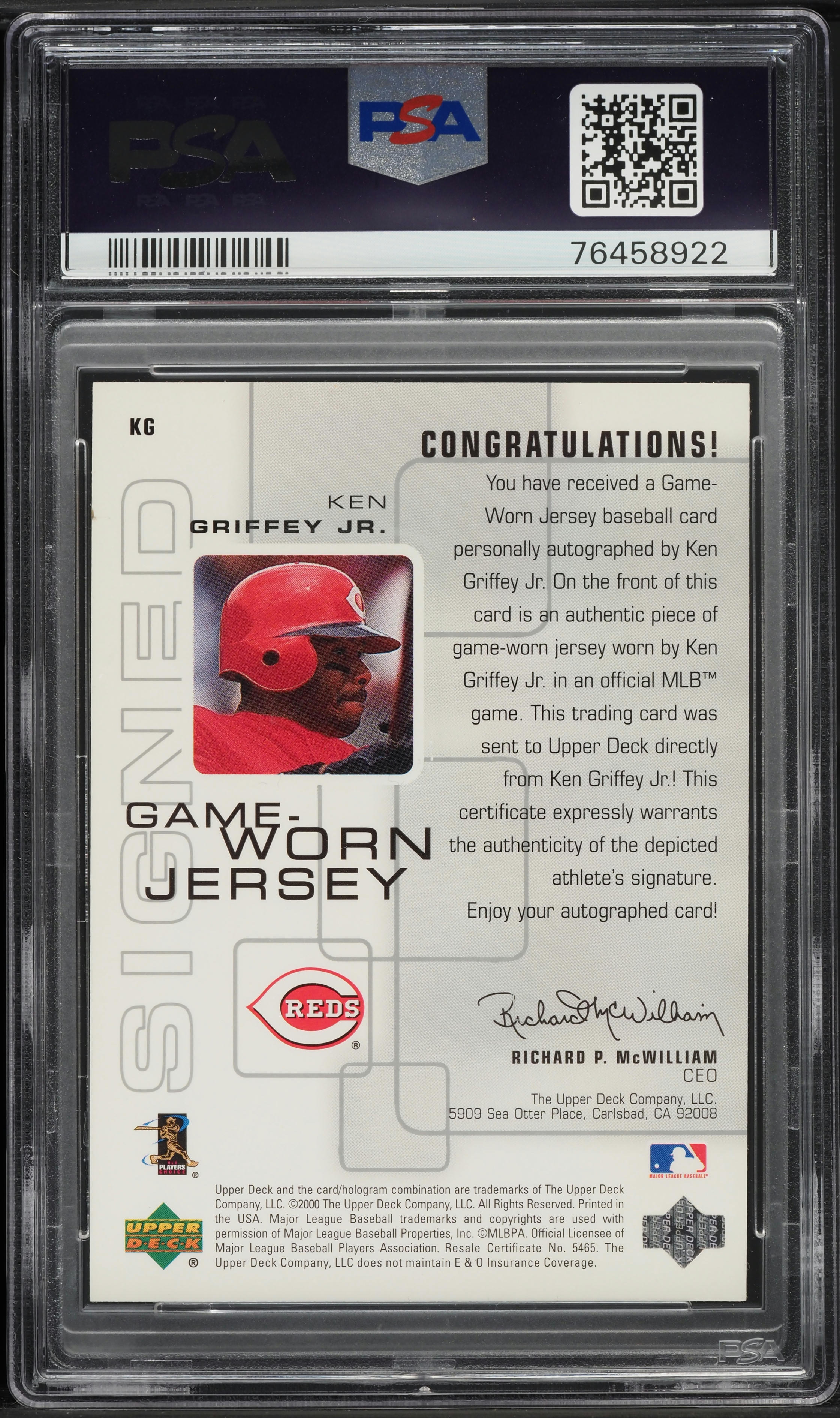 2000 UD Pros & Prospects Signature Jersey Ken Griffey Jr. PATCH AUTO PSA 9 MINT - Photo 2