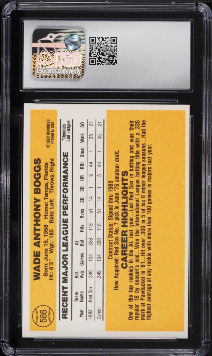 1983 Donruss Wade Boggs ROOKIE #586 CSG 8.5 NM-MT+