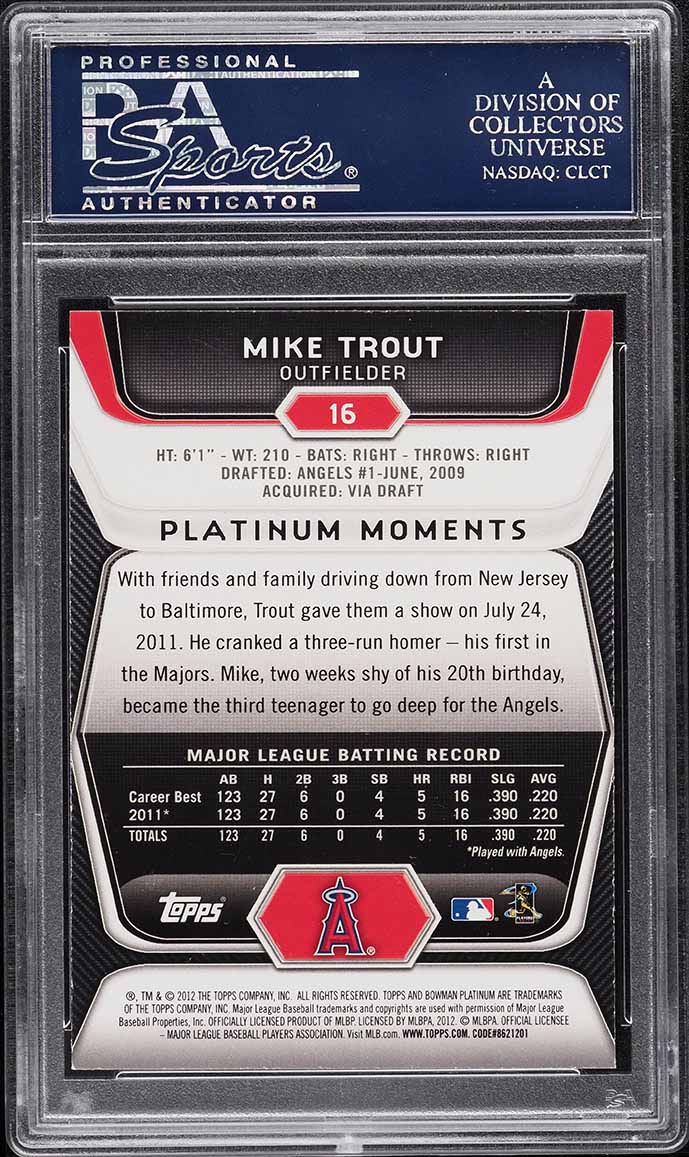 2012 Bowman Platinum Mike Trout #16 PSA 10 GEM MINT