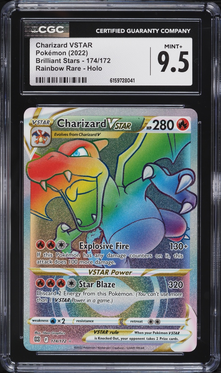 2022 Pokemon Sword & Shield Brilliant Stars Rainbow Rare Charizard VSTAR #174 CGC 9.5 MINT+