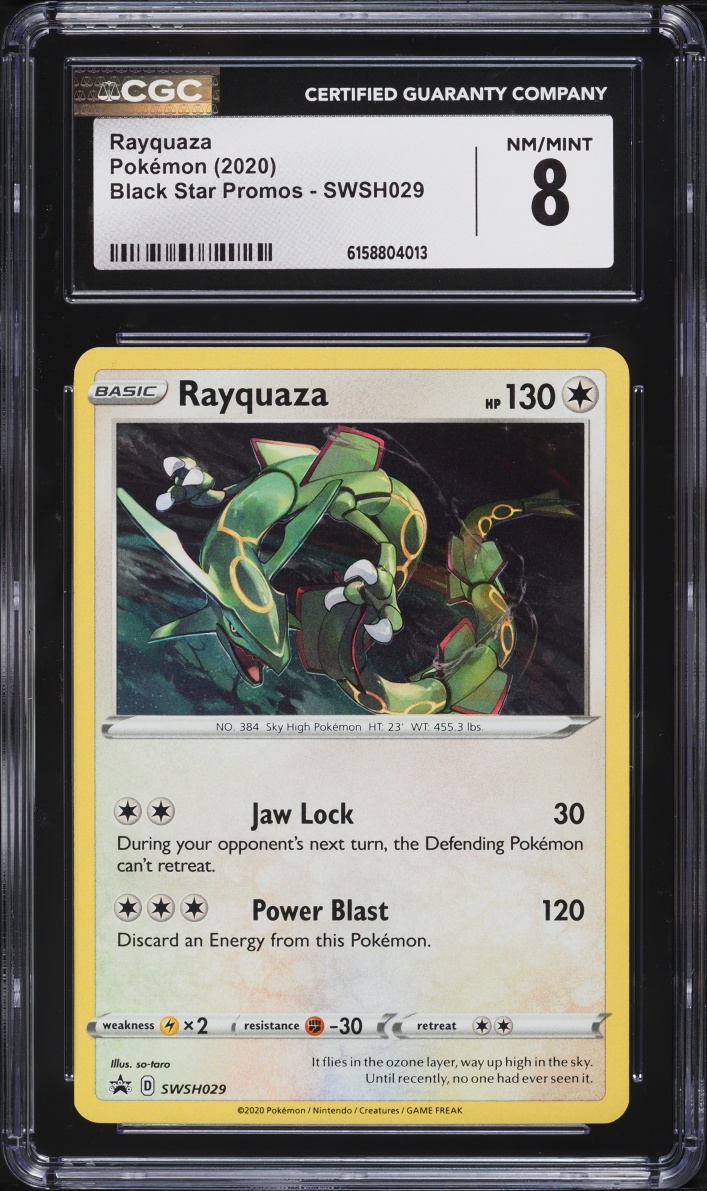 2020 Pokemon Sword & Shield Black Star Promo Cosmos Holo Rayquaza #SWSH029 CGC 8 NM-MT