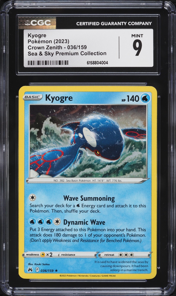 2023 Pokemon Sword & Shield Crown Zenith Sea & Sky Premium Collection Kyogre #36 CGC 9 MINT