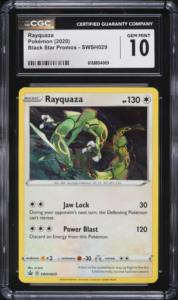 2020 Pokemon Sword & Shield Black Star Promo Cosmos Holo Rayquaza #SWSH029 CGC 10 GEM MINT