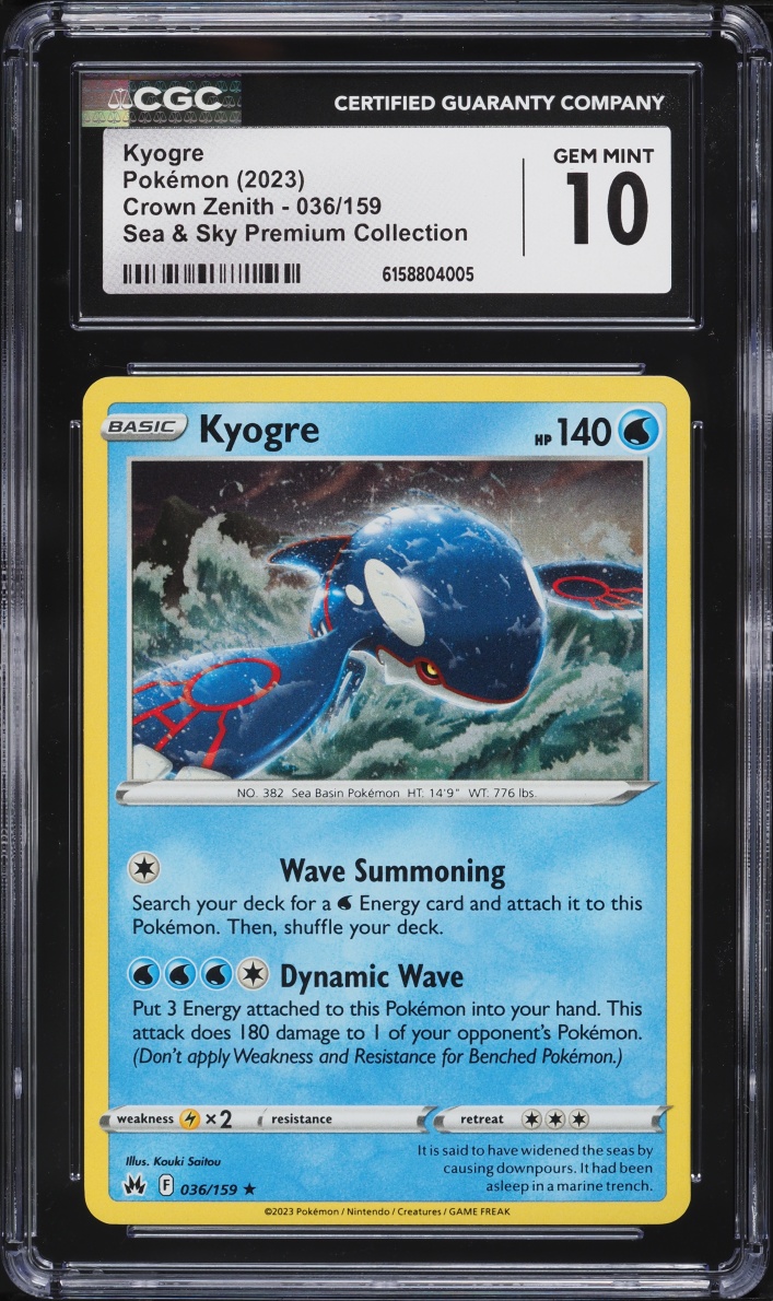 2023 Pokemon Sword & Shield Crown Zenith Sea & Sky Premium Collection Kyogre #36 CGC 10 GEM