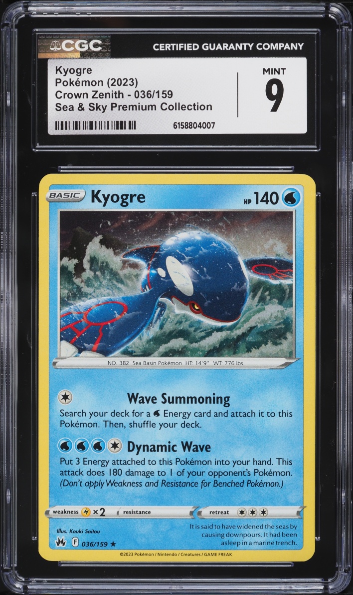 2023 Pokemon Sword & Shield Crown Zenith Sea & Sky Premium Collection Kyogre #36 CGC 9 MINT