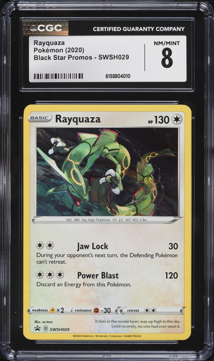2020 Pokemon Sword & Shield Black Star Promo Cosmos Holo Rayquaza #SWSH029 CGC 8 NM-MT