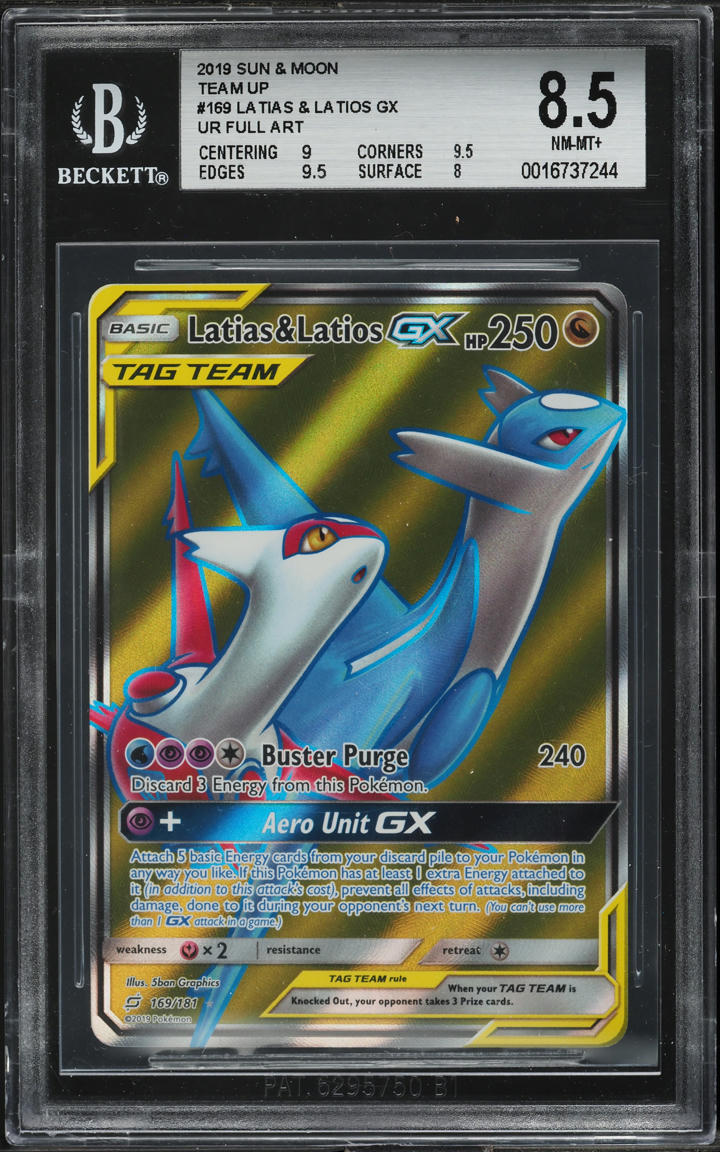 2019 Pokemon Sun & Moon Team Up Full Art Latias & Latios GX #169 BGS 8.5 NM-MT+