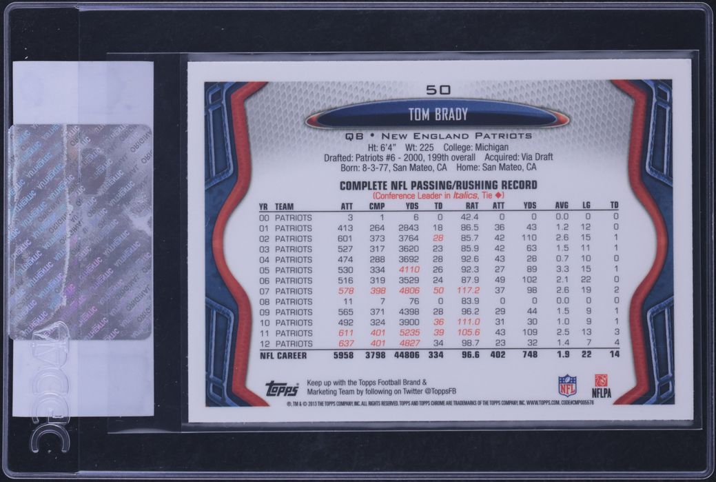 2013 Topps Chrome Tom Brady #50 CGC AUTH