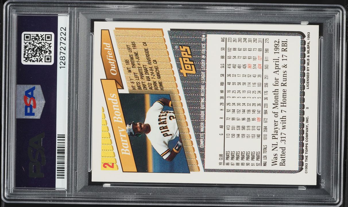 1993 Topps Gold Barry Bonds #2 PSA 9 MINT