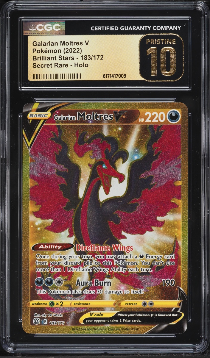 2022 Pokemon Sword & Shield Brilliant Stars Gold Rare Galarian Moltres V #183 CGC 10 PRISTINE