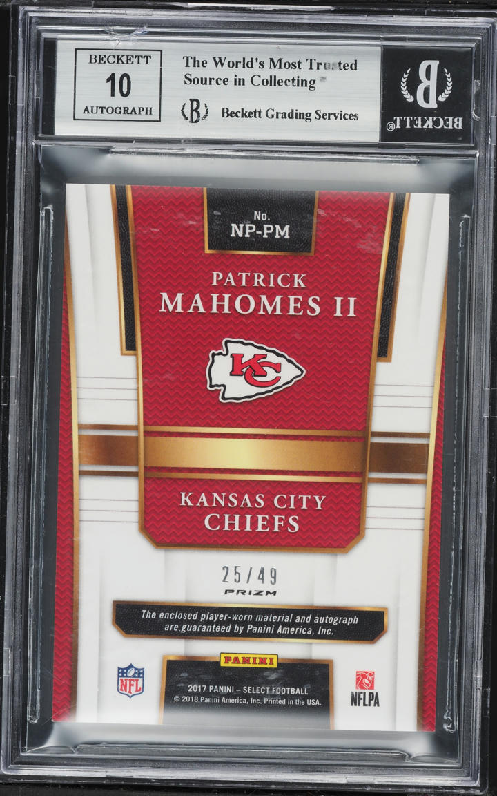 2017 Select Silver Prizm Patrick Mahomes II ROOKIE PATCH AUTO /49 #NP-PM BGS 9 MINT