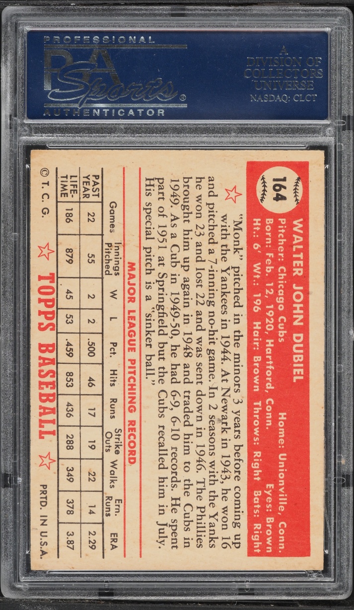 1952 Topps Walt Dubiel #164 PSA 2.5 GD+