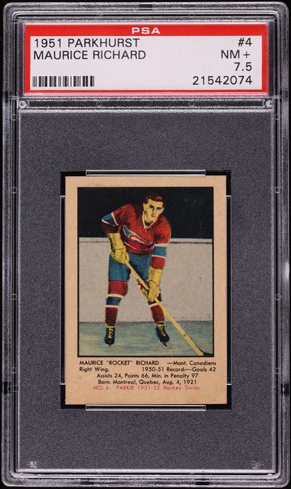 1951 Parkhurst Maurice 'Rocket' Richard ROOKIE #4 PSA 7.5 NRMT+