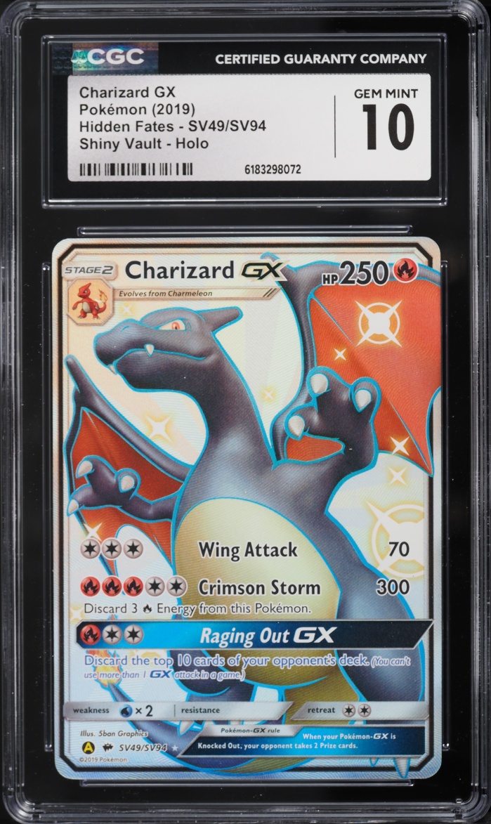 2019 Pokemon Sun & Moon Hidden Fates Shiny Vault Full Art Charizard GX #SV49 CGC 10 GEM MINT
