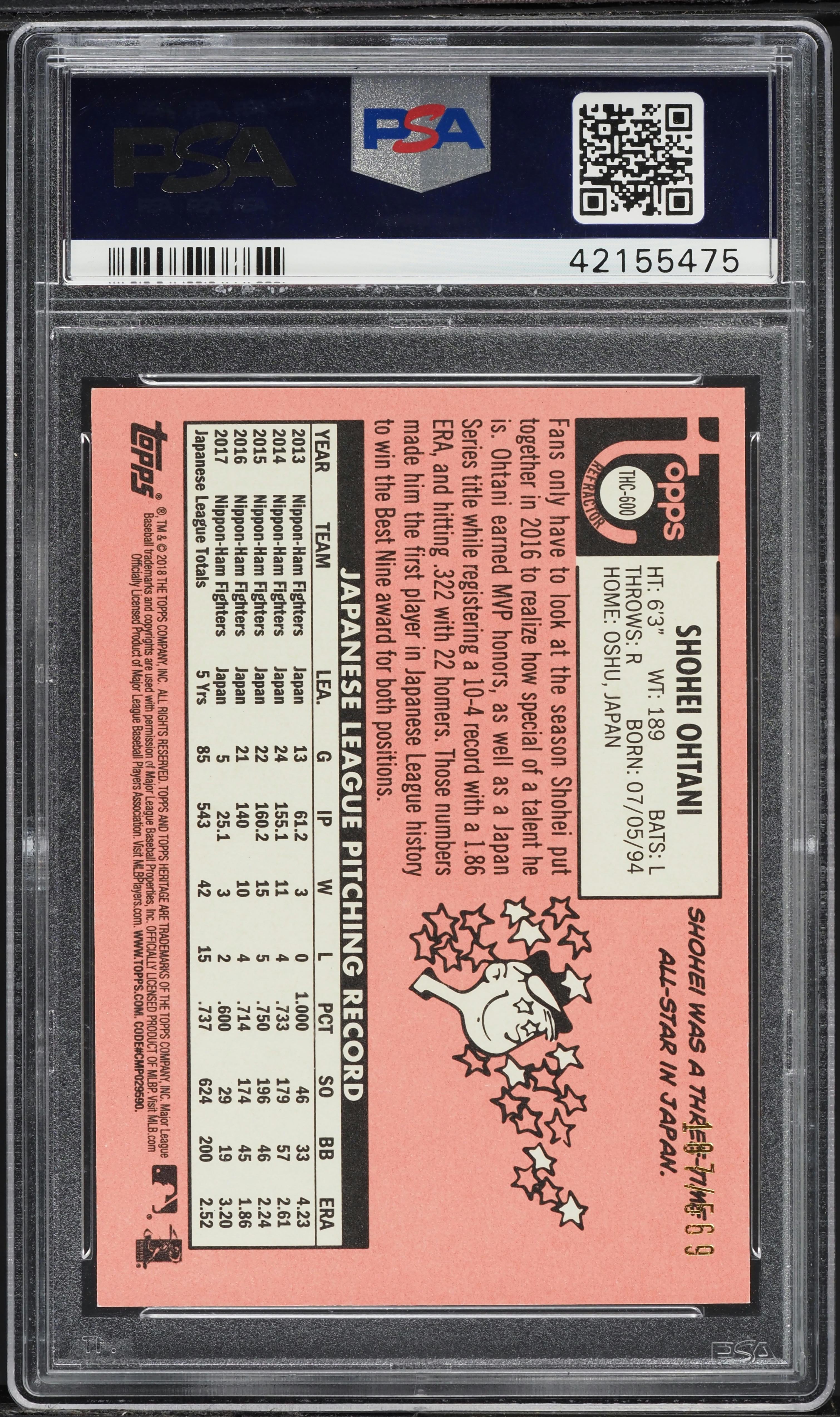 2018 Topps Heritage Chrome Refractor Shohei Ohtani ROOKIE /569