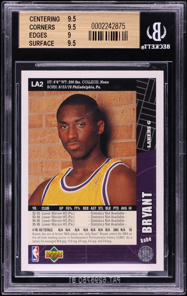 1996 Collector's Choice Lakers Team Set Kobe Bryant ROOKIE #LA2 BGS 9.5 GEM MINT