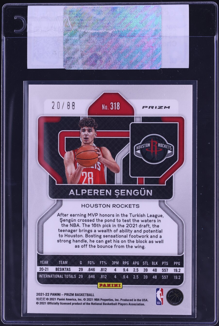 2021 Panini Prizm Choice Red Alperen Sengun ROOKIE /88 #318 CGC AUTH