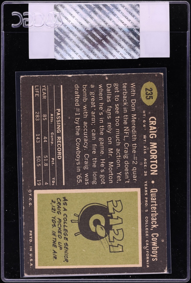 1969 Topps Football Craig Morton #235 CGC AUTH