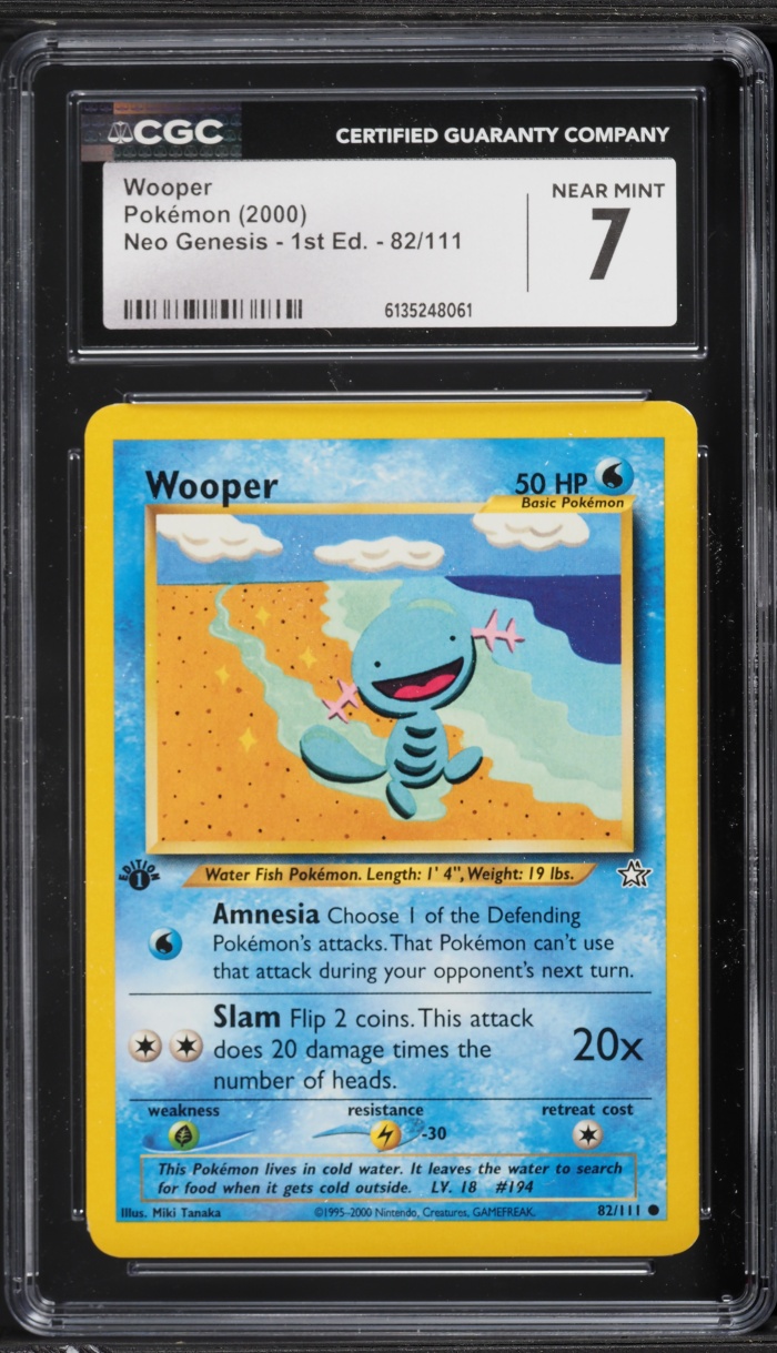 2000 Pokemon Neo Genesis 1st Edition Wooper #82 CGC 7 NRMT