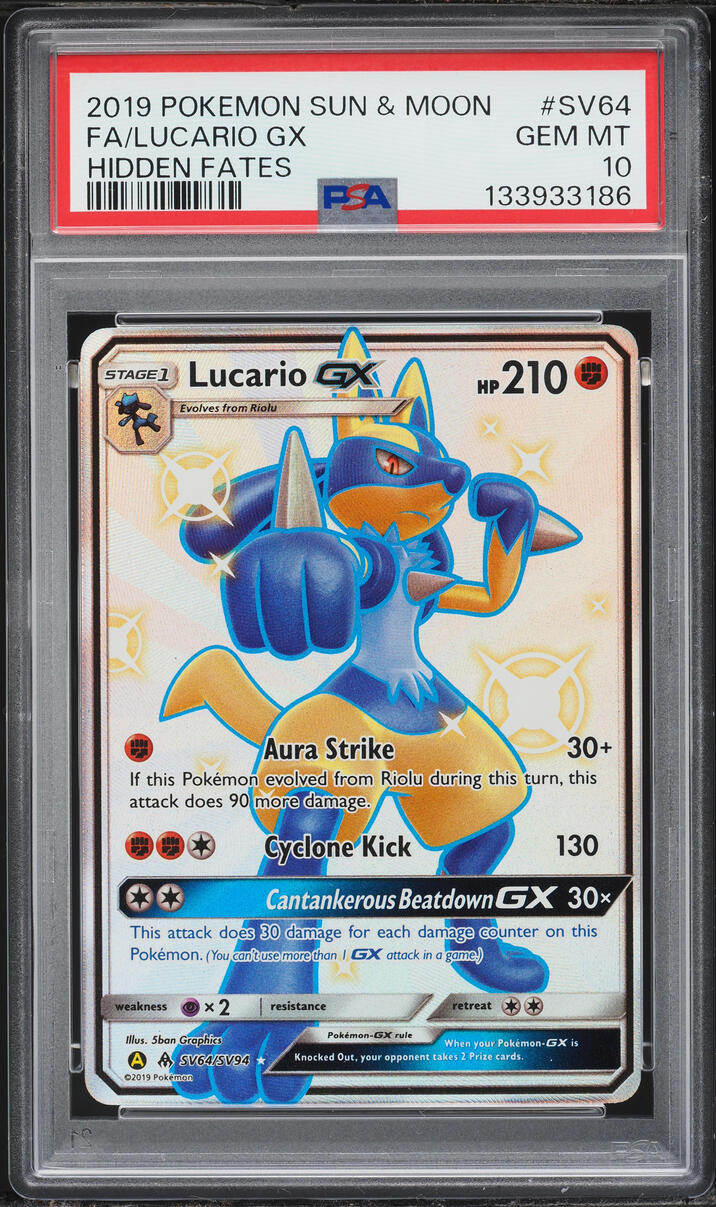 2019 Pokemon Sun & Moon Hidden Fates Shiny Lucario GX #SV64 PSA 10 GEM MINT