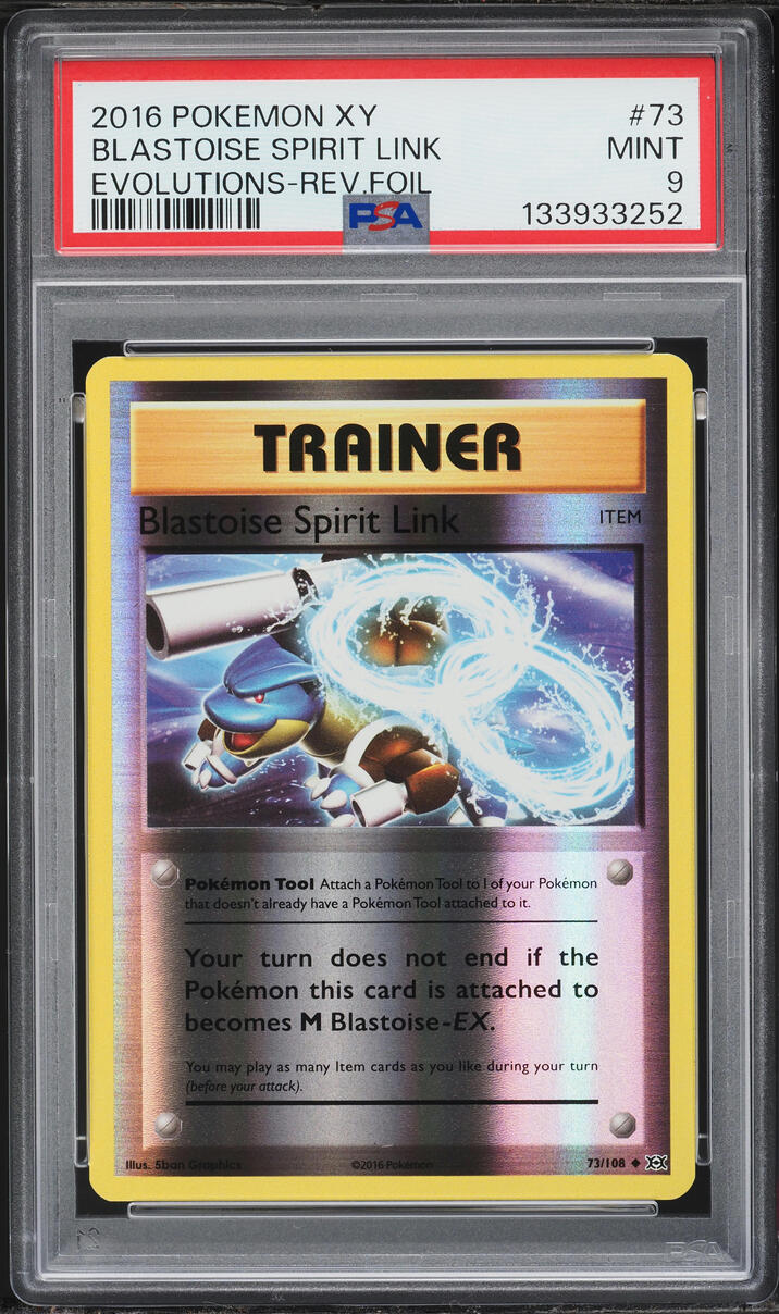2016 Pokemon XY Evolutions Reverse Holo Blastoise Spirit Link #73 PSA 9 MINT