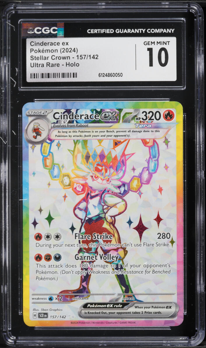 2024 Pokemon Scarlet & Violet Stellar Crown Full Art Cinderace ex #157 CGC 10 GEM MINT