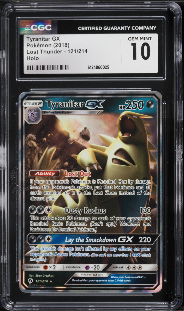 2018 Pokemon Sun & Moon Lost Thunder Holo Tyranitar GX #121 CGC 10 GEM MINT