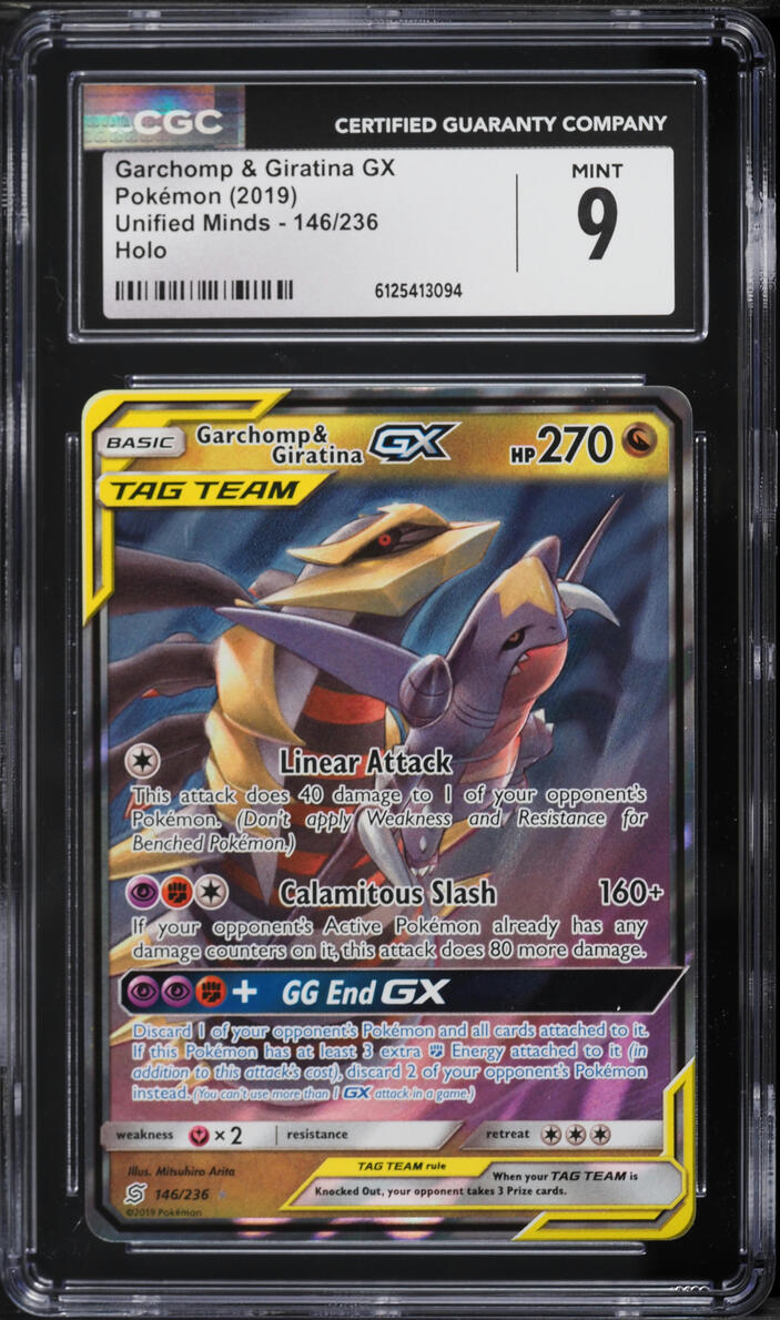 2019 Pokemon Sun & Moon Unified Minds Holo Garchomp & Giratina GX #146 CGC 9 MINT