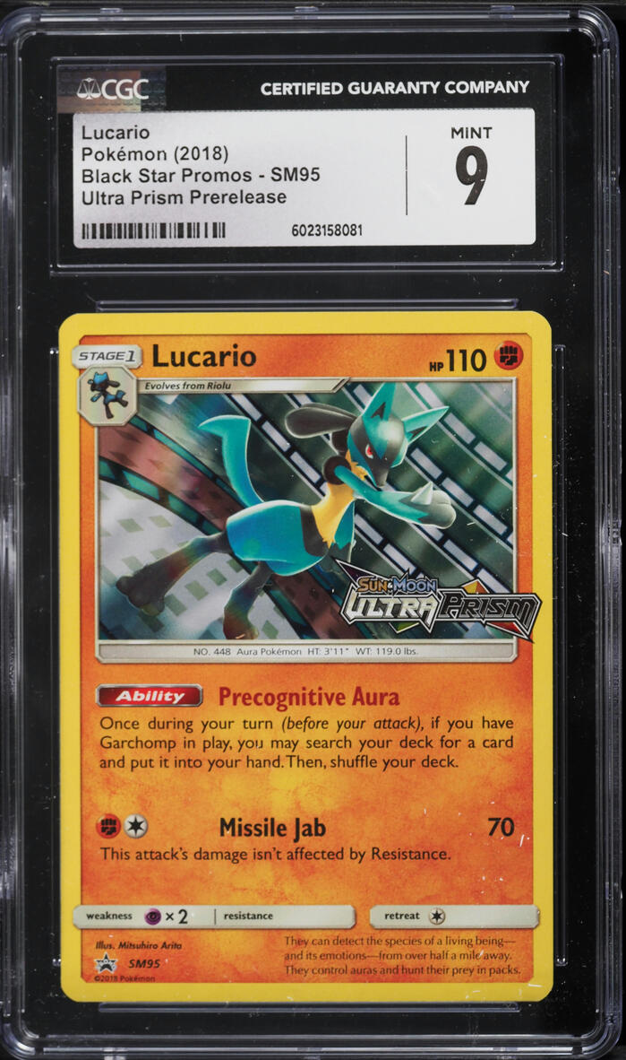 2018 Pokemon Sun & Moon Promos Ultra Prism Prerelease Lucario #SM95 CGC 9 MINT