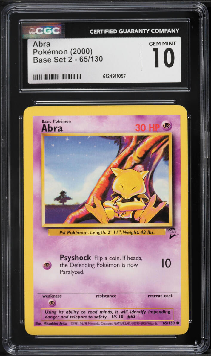 2000 Pokemon Base Set 2 Abra #65 CGC 10 GEM MINT