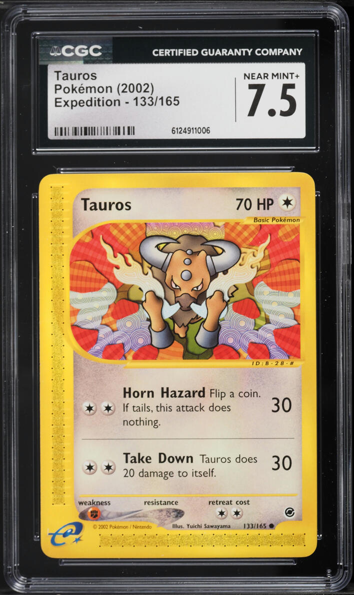 2002 Pokemon Expedition Tauros #133 CGC 7.5 NRMT+