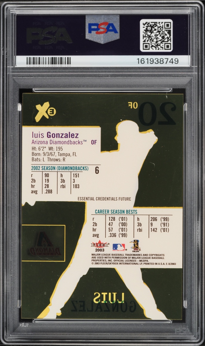 2003 Fleer E-X Essential Credentials Future Luis Gonzalez /97 #6 PSA 6 EXMT