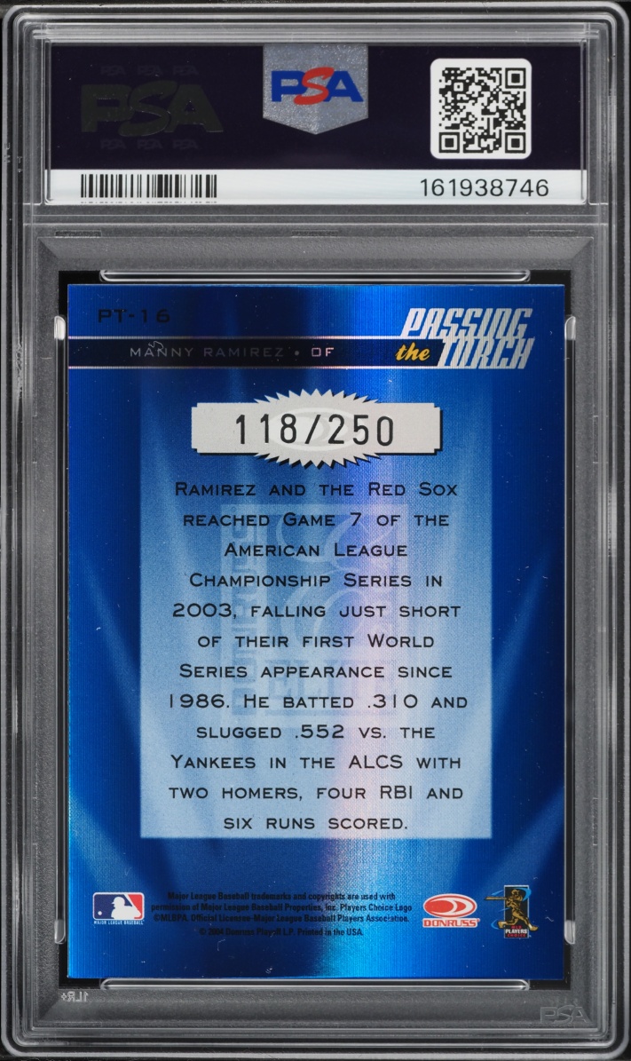 2004 Donruss Elite Passing The Torch Blue Manny Ramirez /250 #PT-16 PSA 4 VGEX