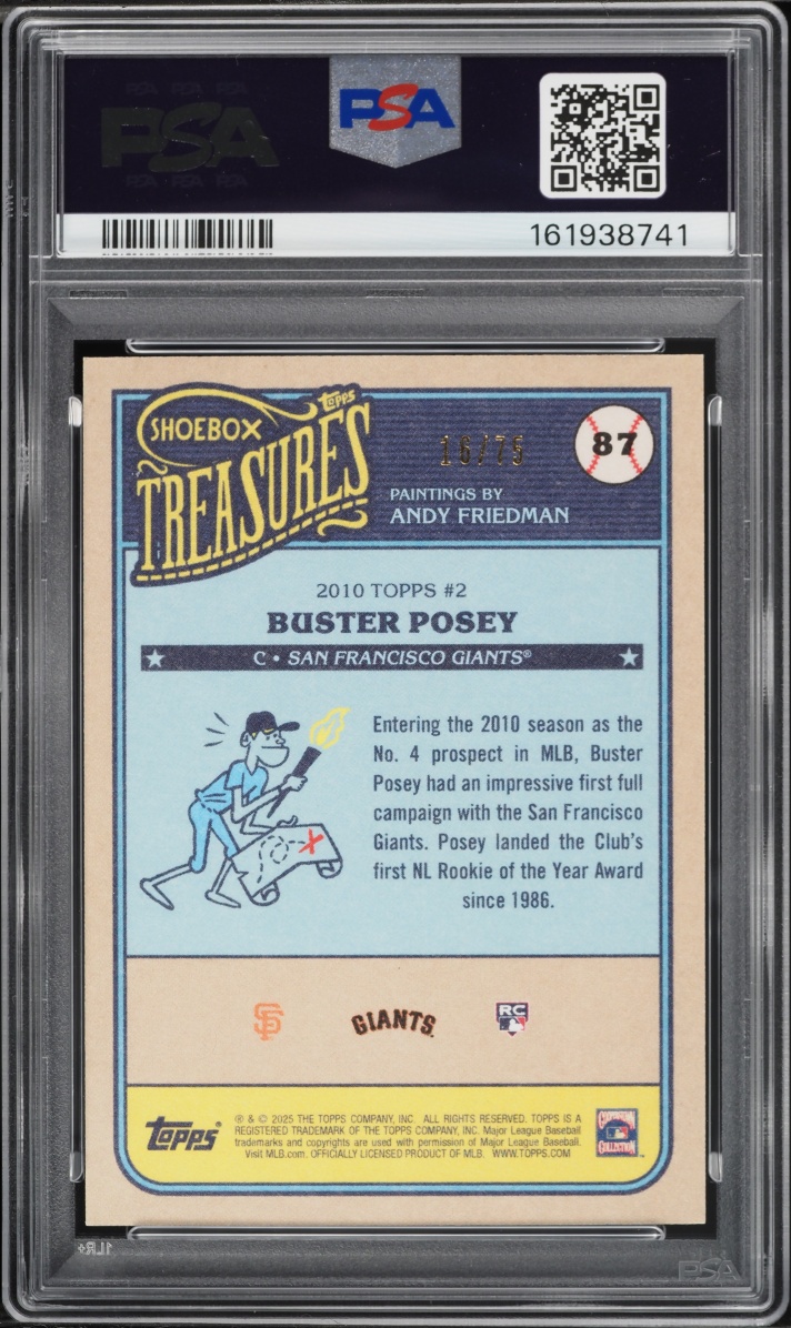 2025 Topps Shoebox Treasures Grayscale Filter Buster Posey /75 #87 PSA 10 GEM MINT
