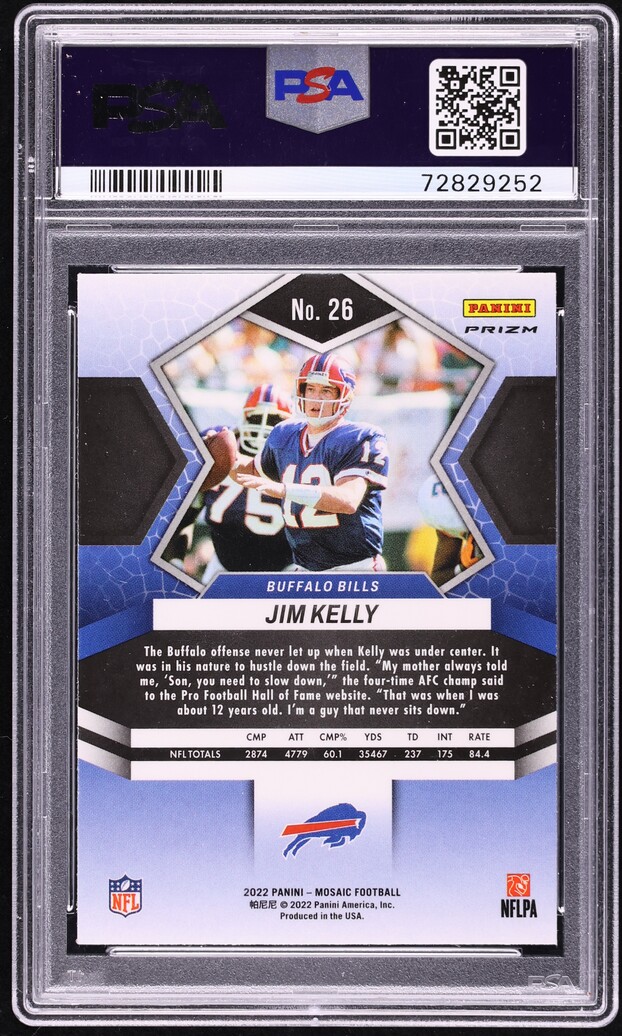 2022 Panini Mosaic Genesis Jim Kelly #26 PSA 10 GEM MINT