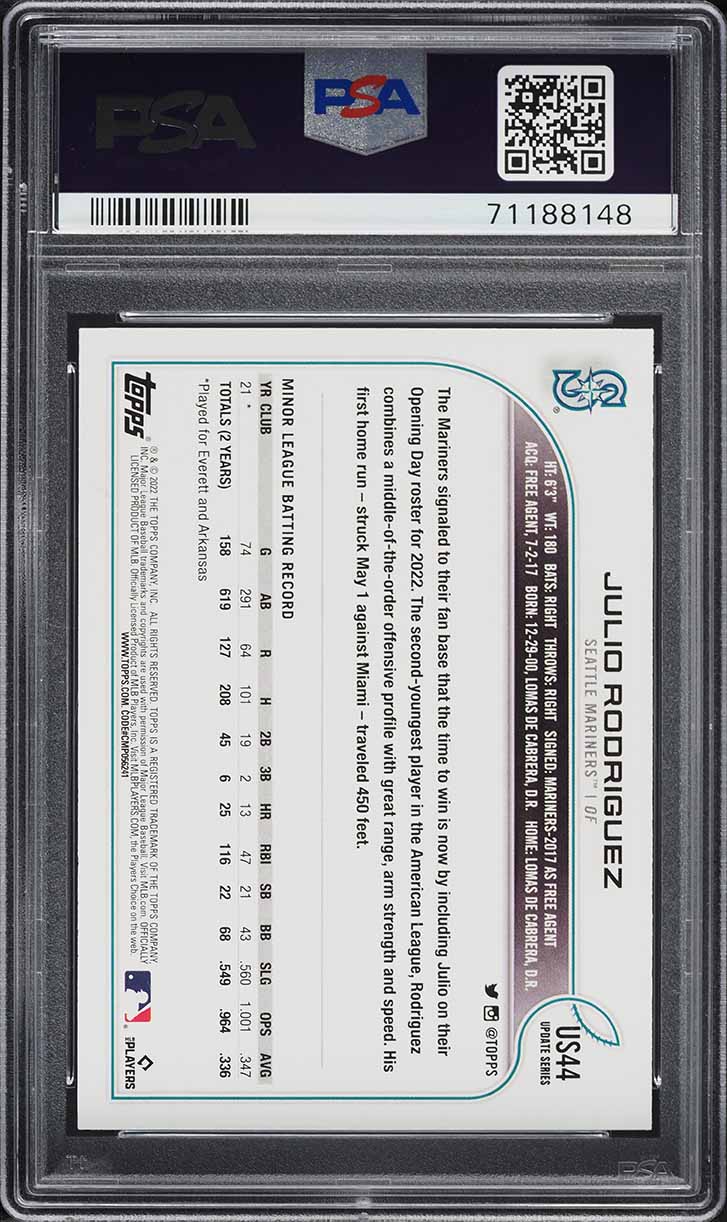 2022 Topps Update Julio Rodriguez ROOKIE #US44 PSA 9 MINT